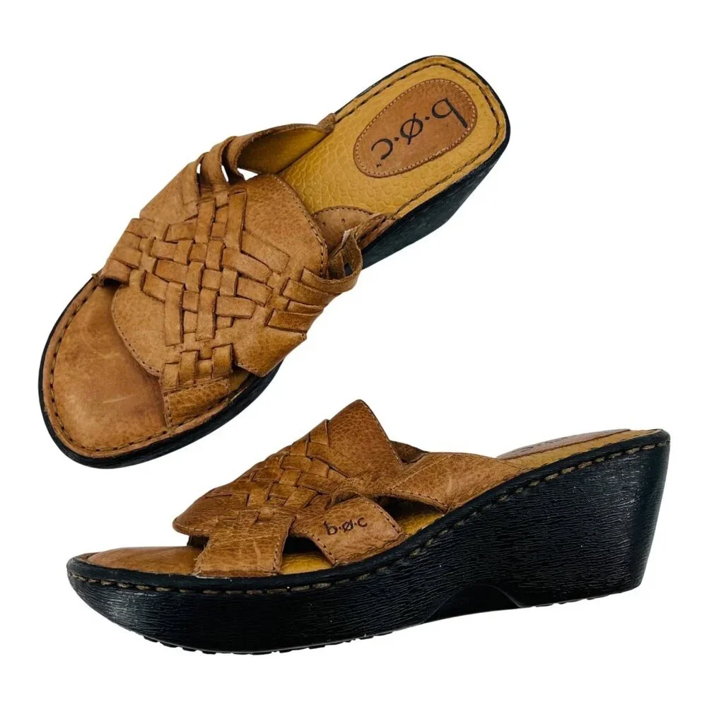 B.o.c Womens Woven Leather Slide Wedge Sandals Size 8 Black & Brown y2k
